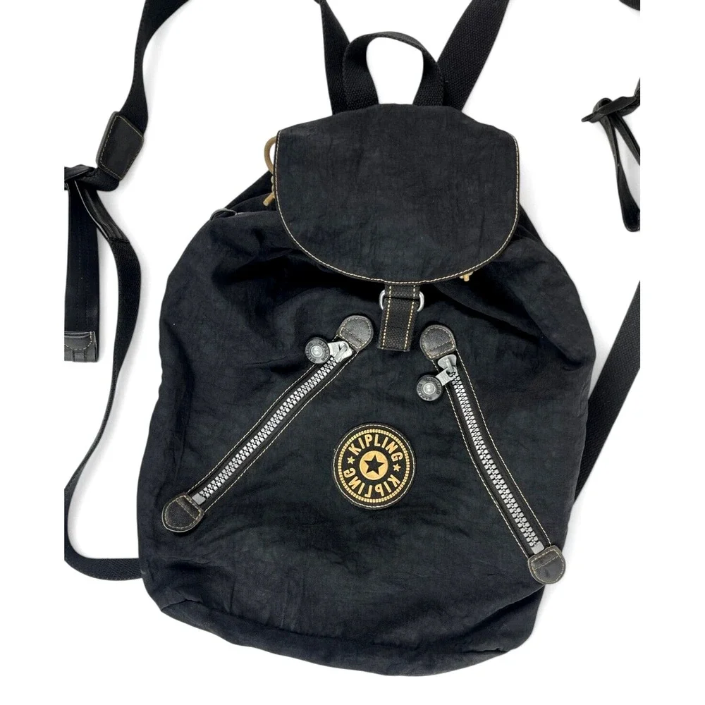 KIPLING Archival Vintage Nylon Backpack Unisex Adult Black Drawstring Bag